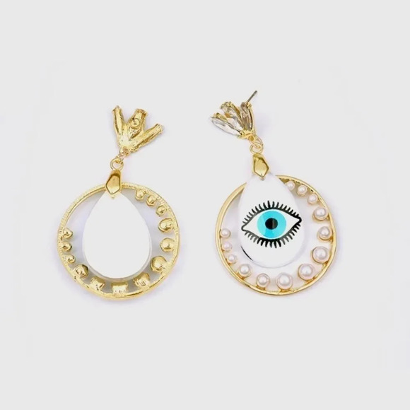 NEW! Dainty “Zhara” Pearl Evil Eye Drop Earrings - Picture 5 of 8